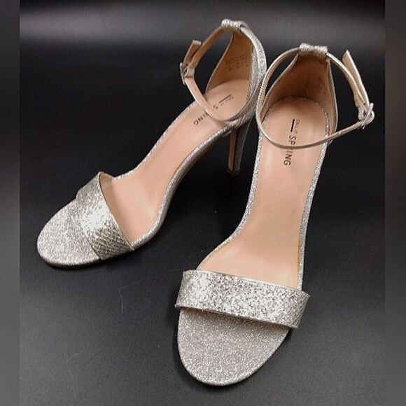 Call it Spring Sparkle Silver High Heel Shoes SZ 10 Formal Party Open Toe - Picture 1 of 16